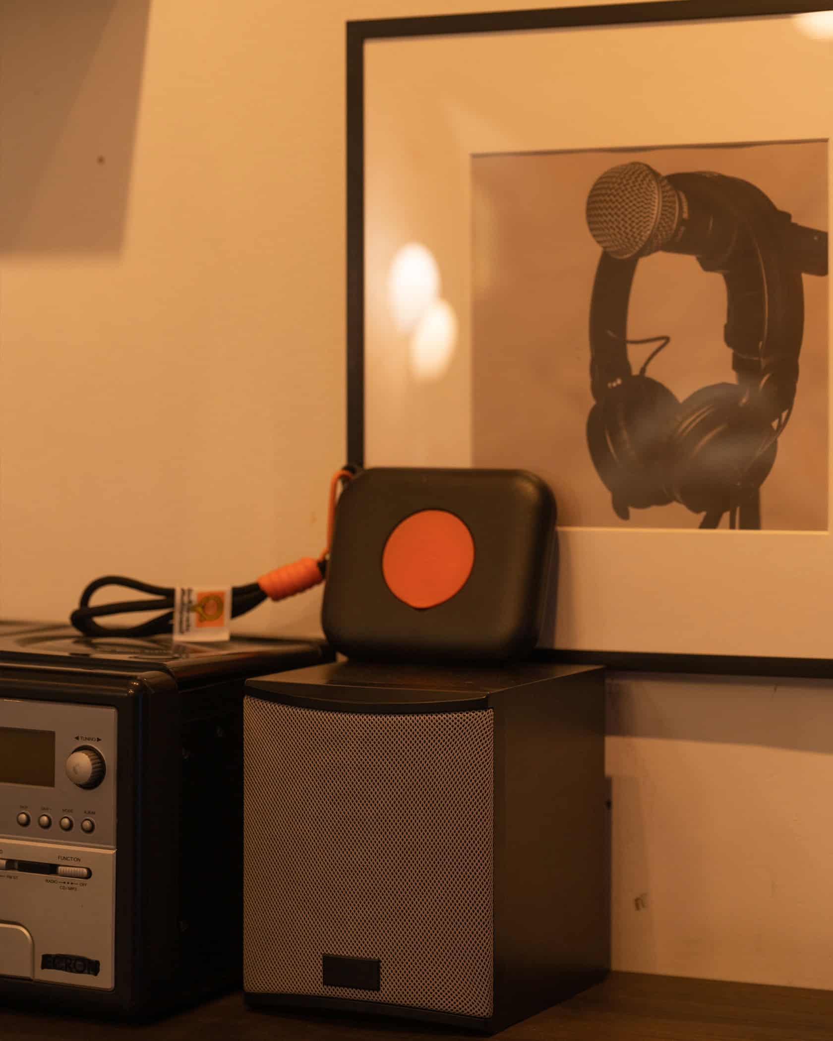 High-quality headphones and audio gear in a sleek modern setup.